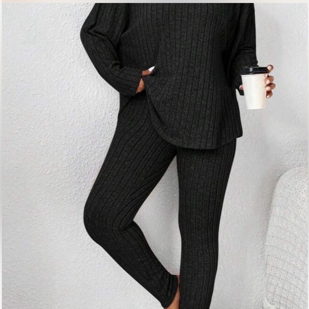SHEIN Woman Black Ribbed Lounge Set Size S - Picture 3 of 7